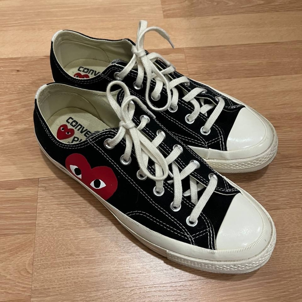 Converse X Comme des Garçons Collection Black and White Sneakers with Red Heart